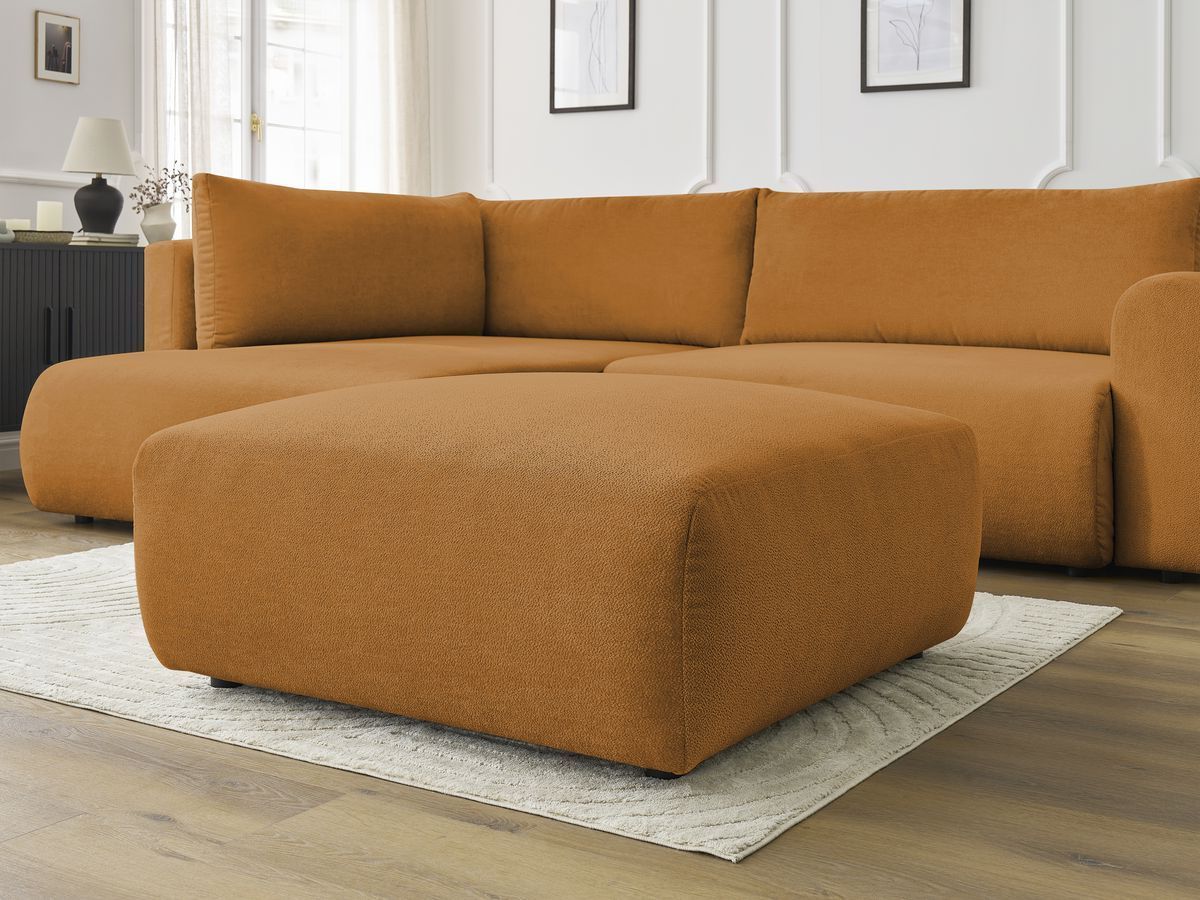 Canapé d'angle fixe EVEREST tissu chiné - Orange - Angle droit - 10 coussins