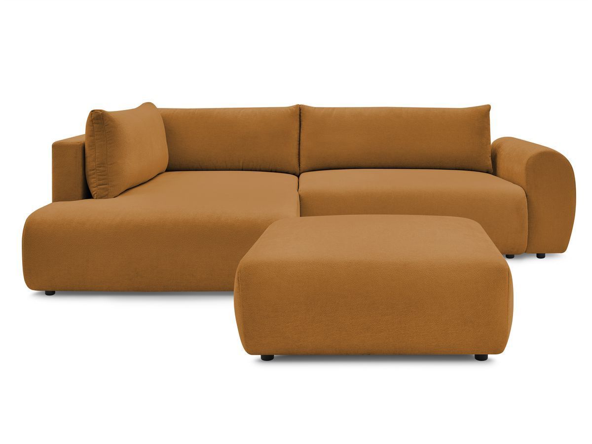 Canapé d'angle fixe EVEREST tissu chiné - Orange - Angle droit - 10 coussins