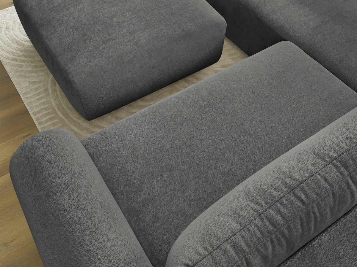 Canapé d'angle L convertible coffre LUCIEN tissu lisse avec pouf