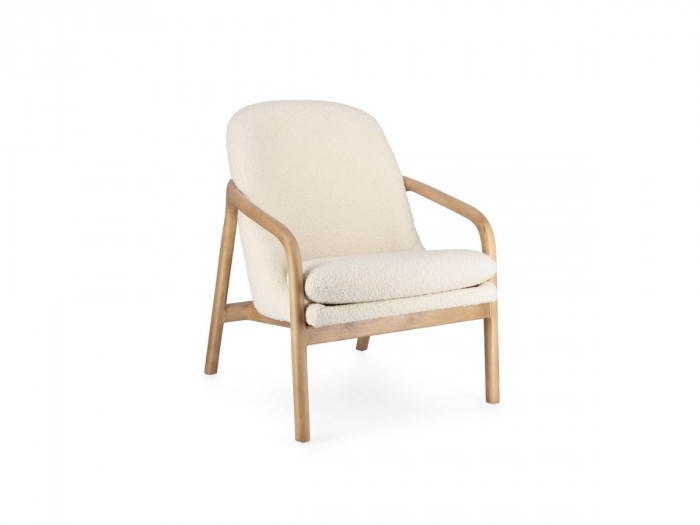 Fauteuil ANOUCHKA tissu bouclette et bois massif d'hévéa