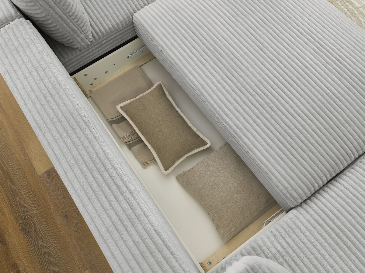 LUCIEN panoramische slaapbank met opbergruimte, grote zachte rib