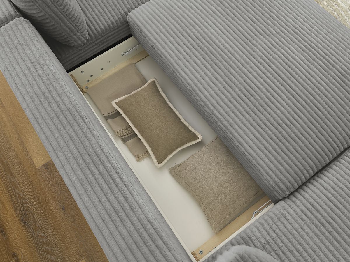LUCIEN panoramische slaapbank met opbergruimte, grote zachte rib