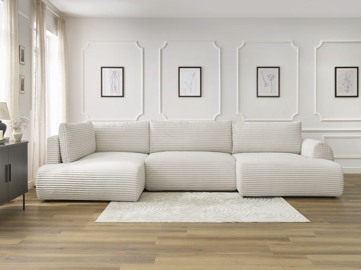 Canapé panoramique convertible coffre LUCIEN gros côtelé doux beige — vue 5