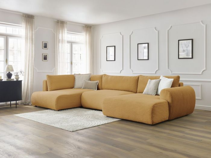 Canapé panoramique convertible coffre LUCIEN gros côtelé doux