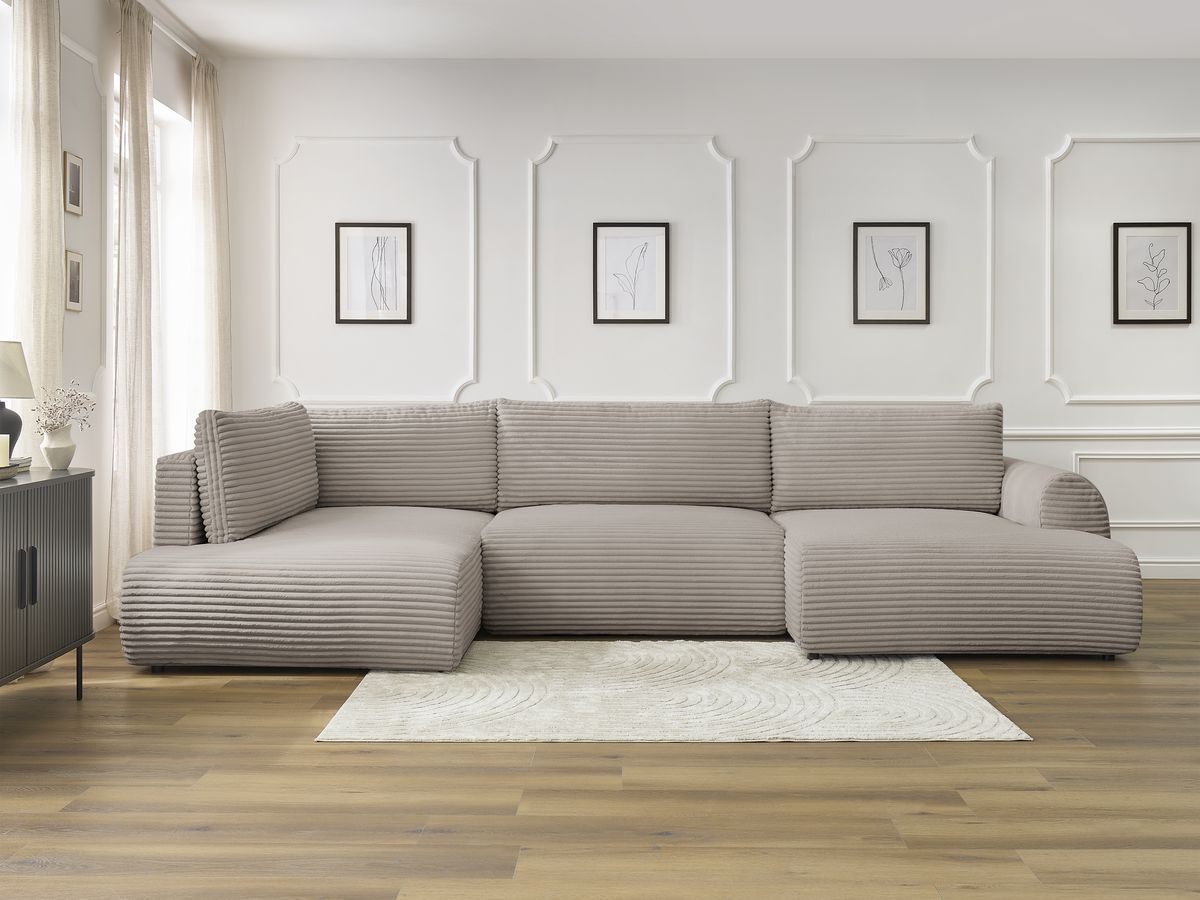 Canapé panoramique convertible coffre LUCIEN gros côtelé doux taupe — vue 5