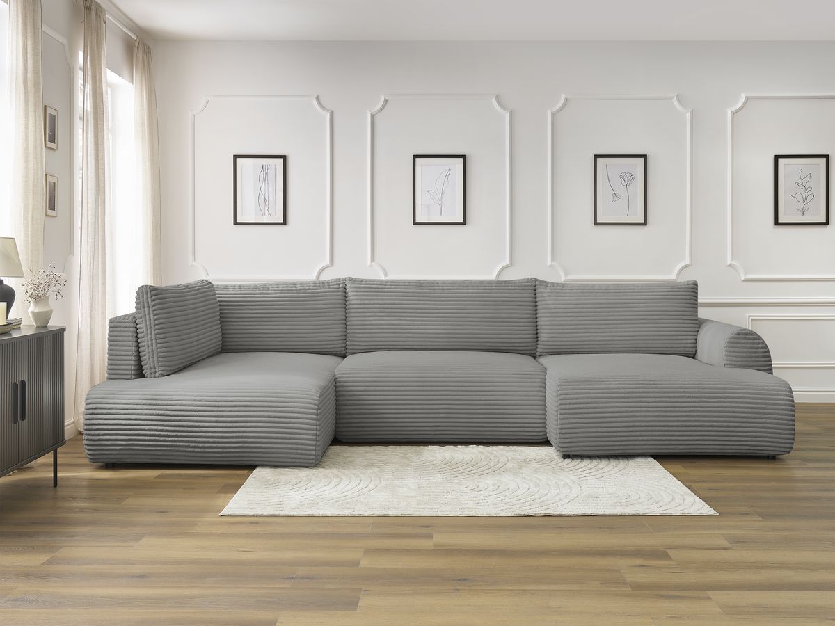 Canapé panoramique convertible coffre LUCIEN gros côtelé doux gris foncé — vue 5