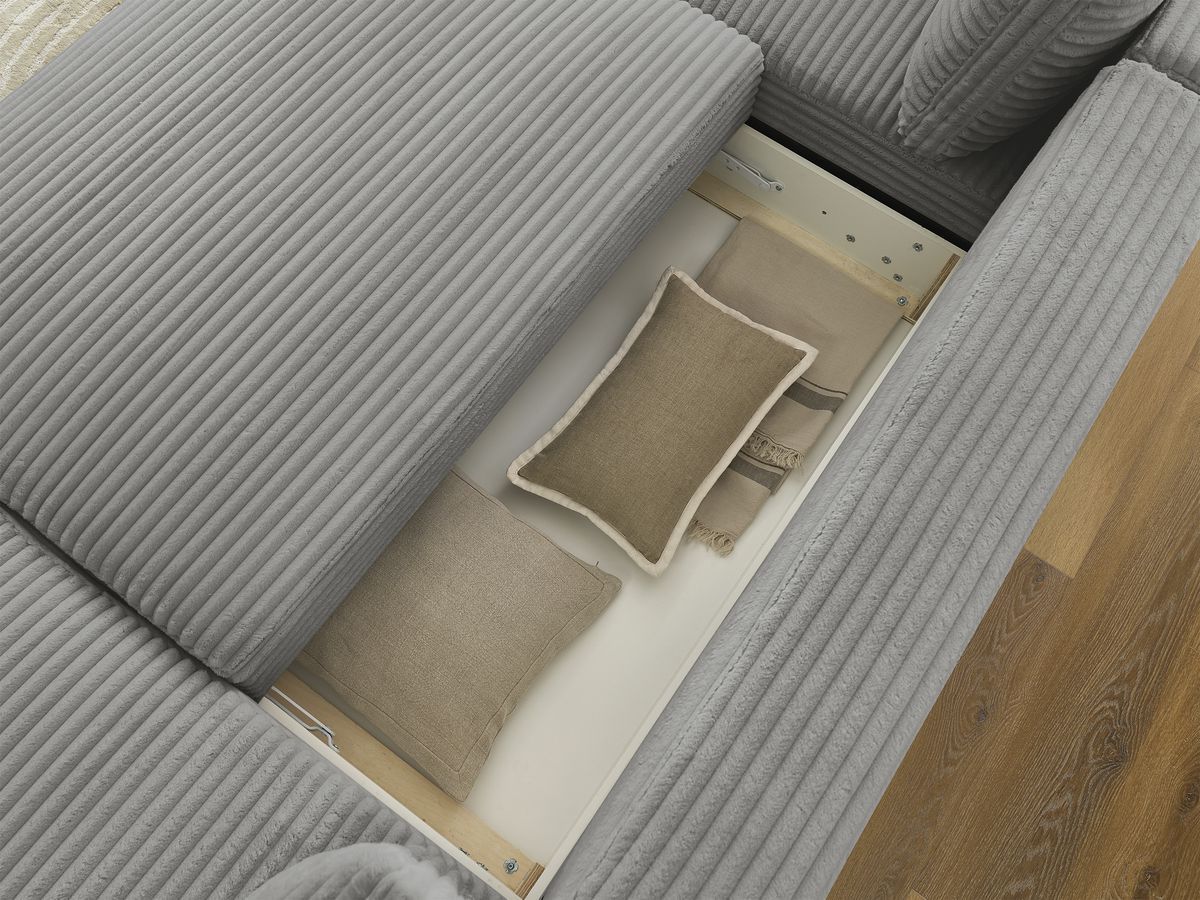 LUCIEN panoramische slaapbank met opbergruimte, grote zachte rib