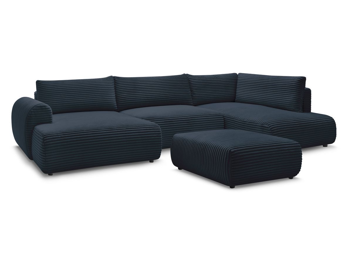 Canapé panoramique convertible coffre LUCIEN gros côtelé doux avec pouf