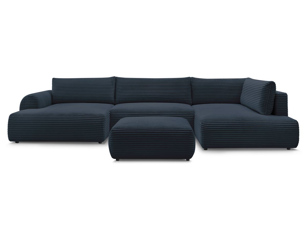 Canapé panoramique convertible coffre LUCIEN gros côtelé doux avec pouf