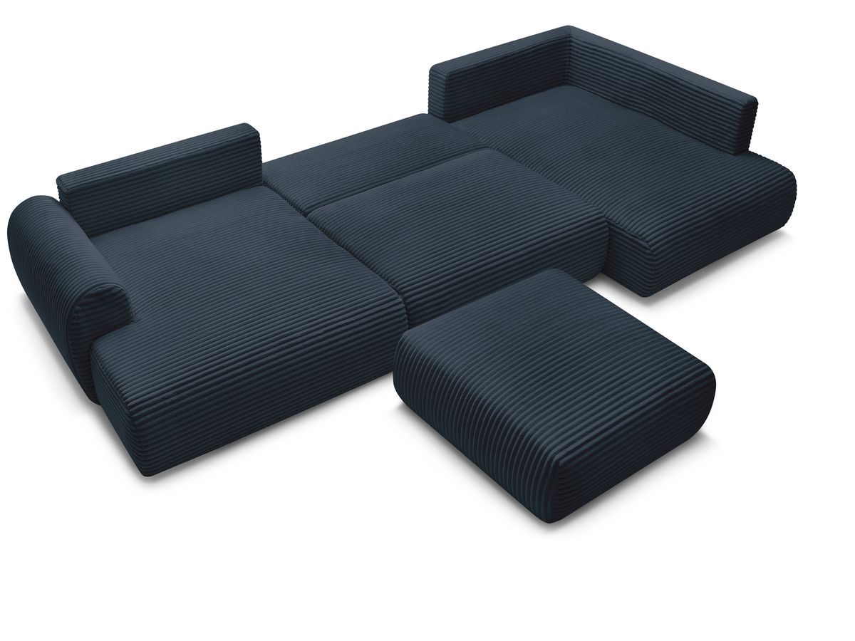 Canapé panoramique convertible coffre LUCIEN gros côtelé doux avec pouf