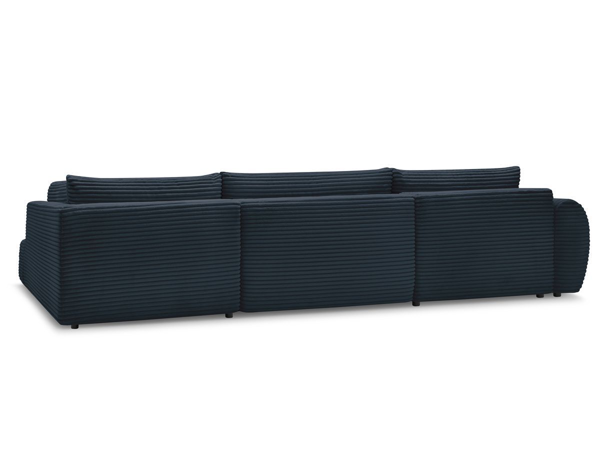 Canapé panoramique convertible coffre LUCIEN gros côtelé doux avec pouf