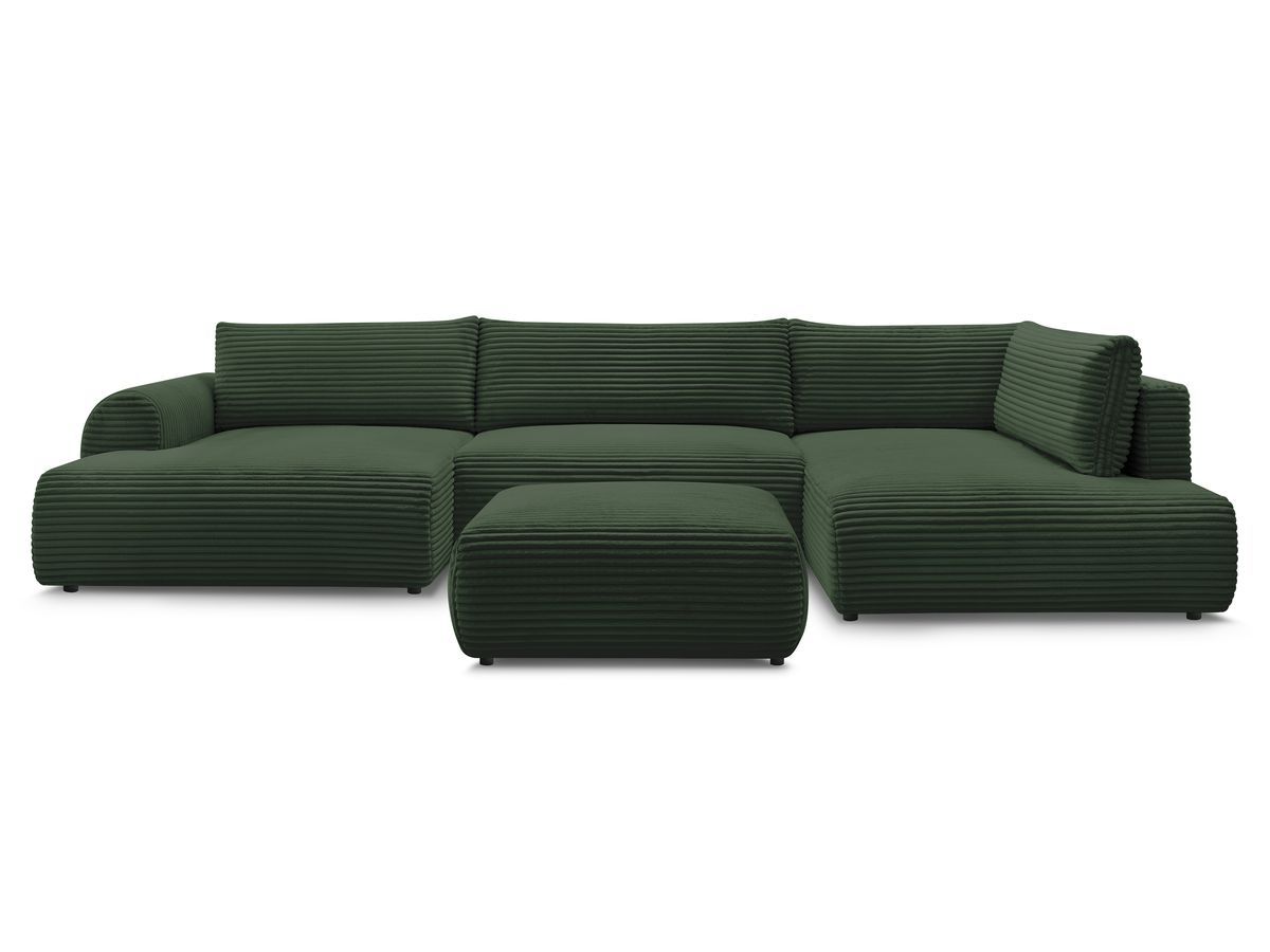 LUCIEN panoramische slaapbank met opbergruimte, groot zacht geribbeld design en poef