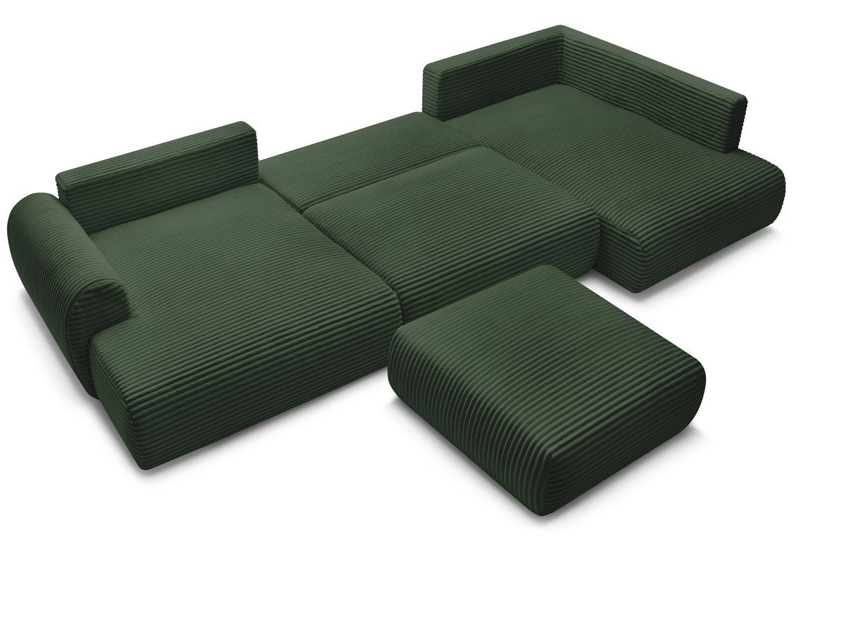 LUCIEN panoramische slaapbank met opbergruimte, groot zacht geribbeld design en poef