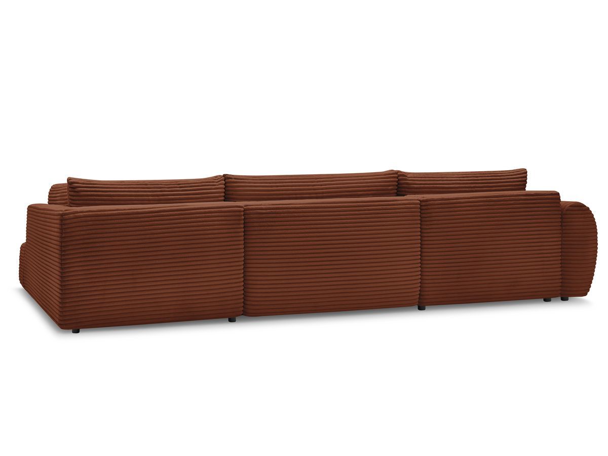 Canapé panoramique convertible coffre LUCIEN gros côtelé doux avec pouf