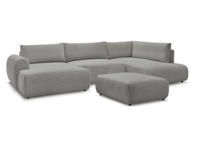 Canapé panoramique convertible coffre LUCIEN gros côtelé doux avec pouf