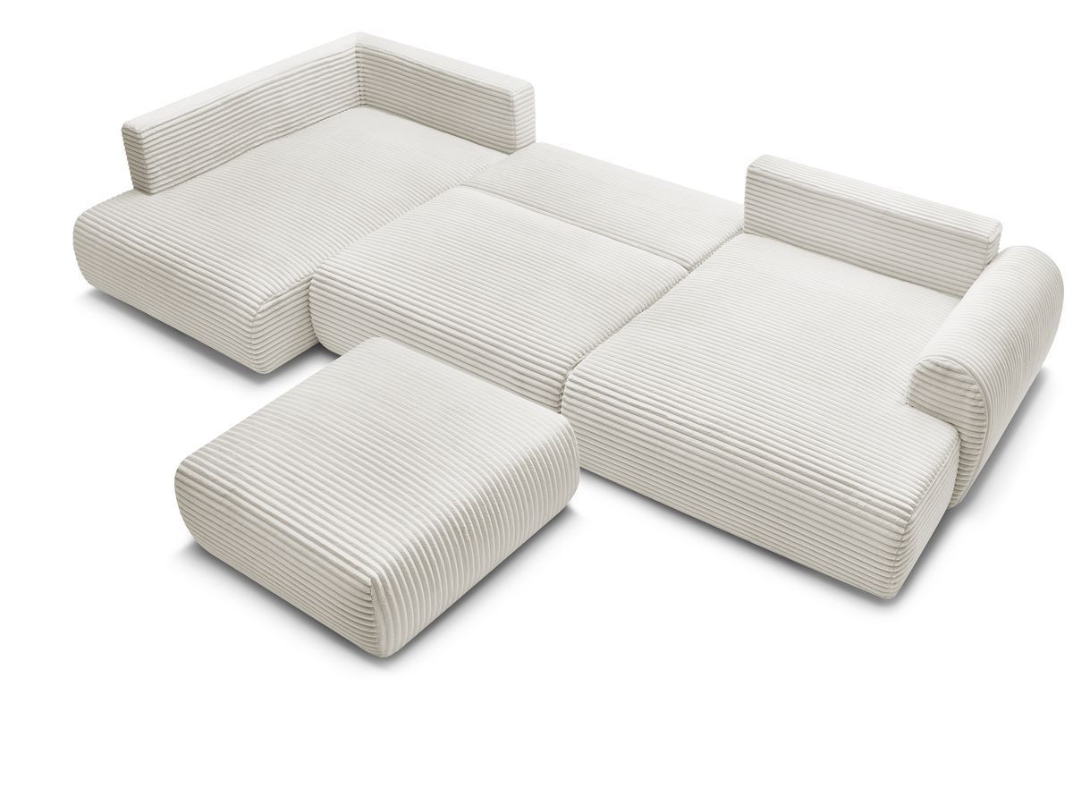Canapé panoramique convertible coffre LUCIEN gros côtelé doux avec pouf