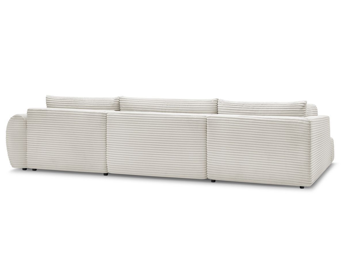 Canapé panoramique convertible coffre LUCIEN gros côtelé doux avec pouf