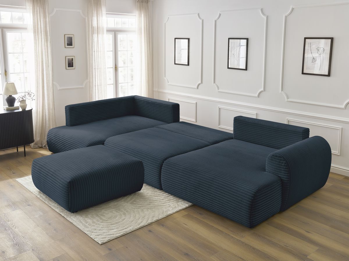 Canapé d'angle fixe EVEREST tissu chiné - Orange - Angle droit - 10 coussins