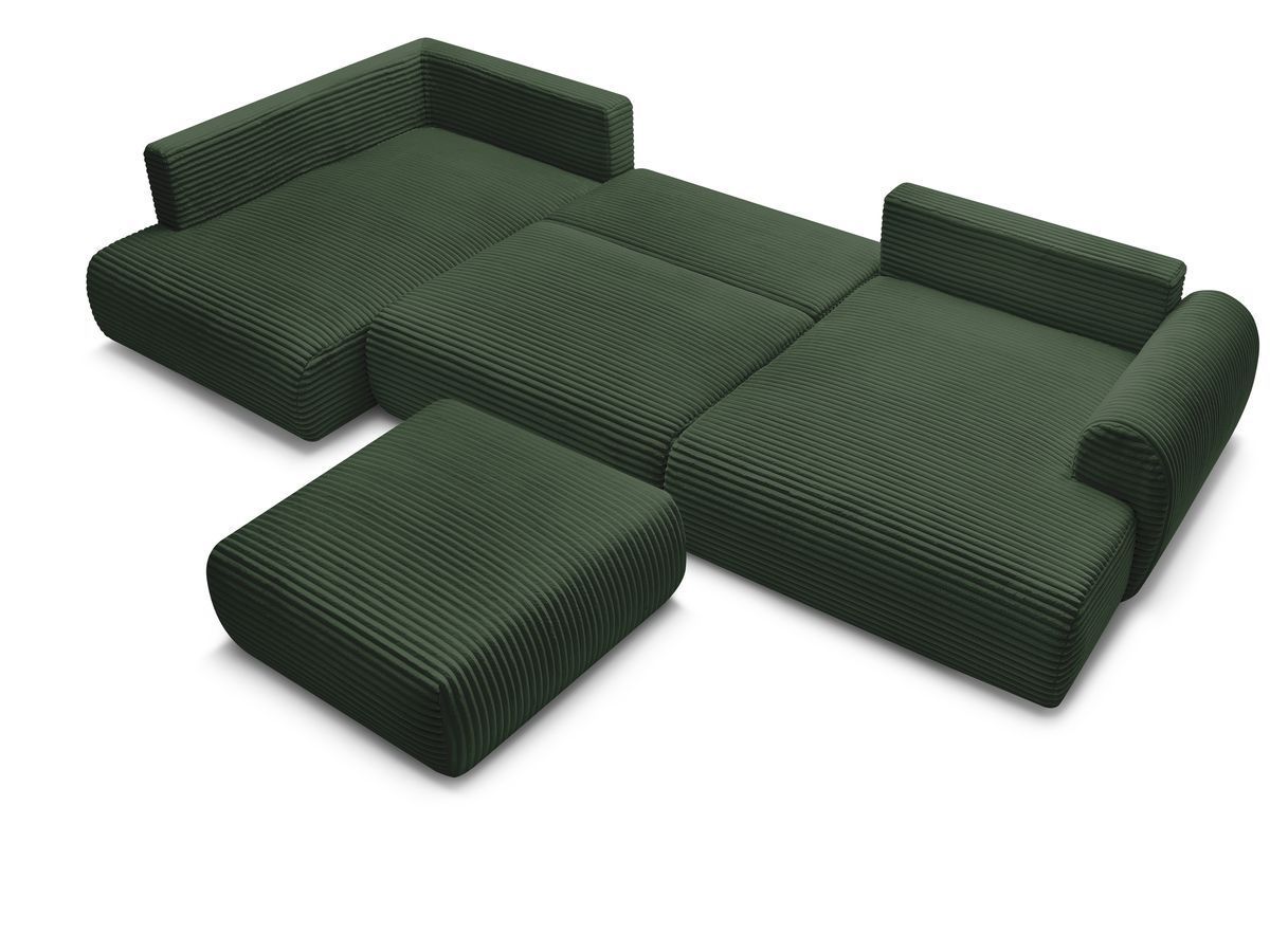 Canapé panoramique convertible coffre LUCIEN gros côtelé doux avec pouf
