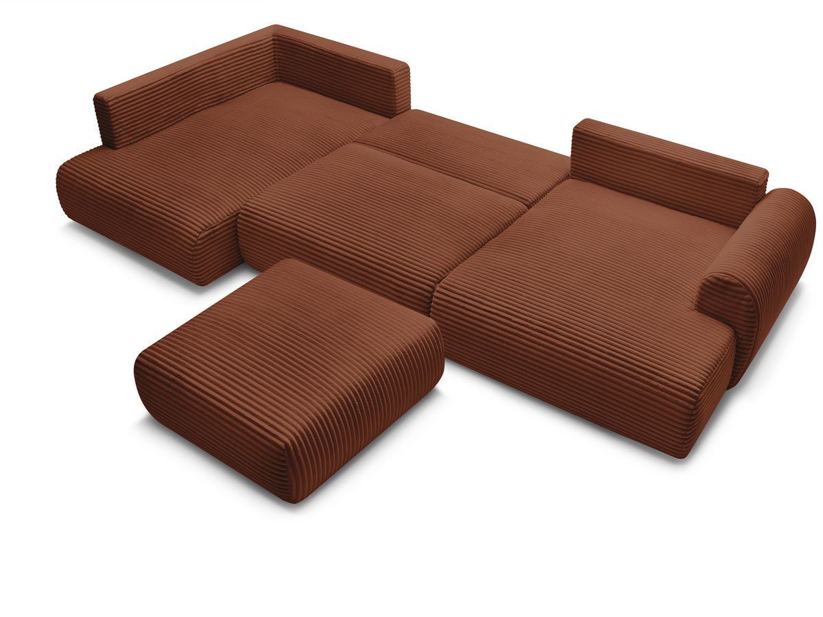 Canapé panoramique convertible coffre LUCIEN gros côtelé doux avec pouf
