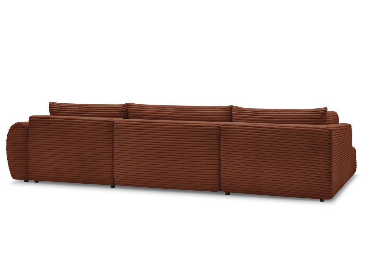 Canapé panoramique convertible coffre LUCIEN gros côtelé doux avec pouf