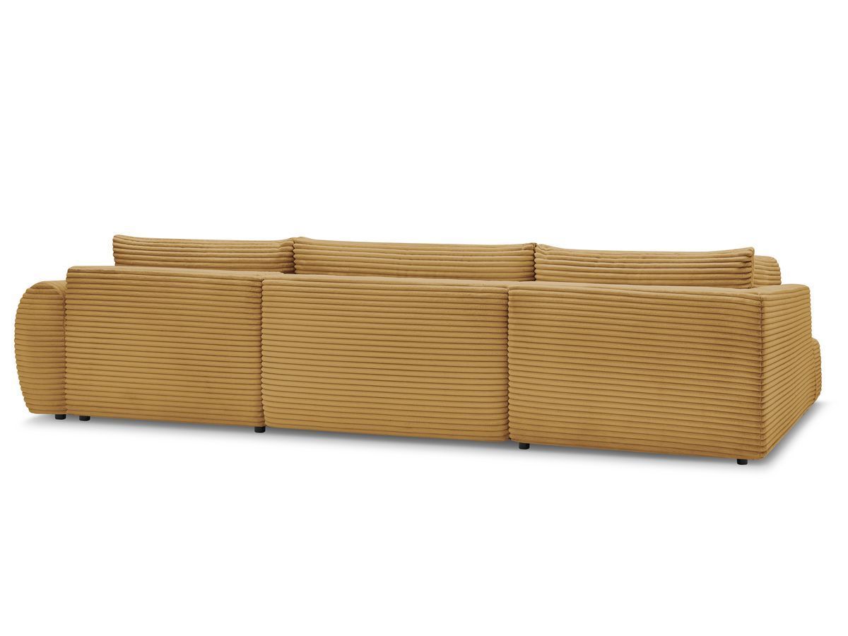 Canapé panoramique convertible coffre LUCIEN gros côtelé doux avec pouf