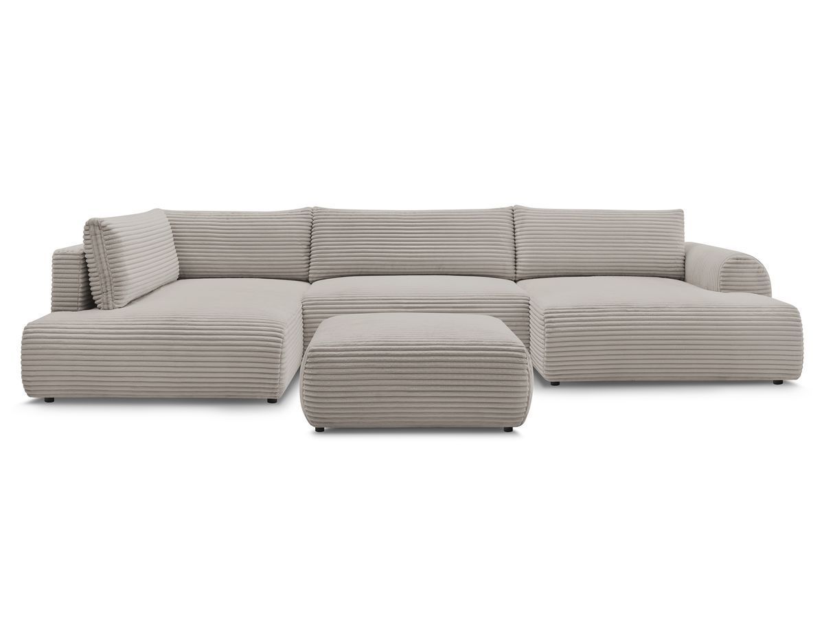 Canapé panoramique convertible coffre LUCIEN gros côtelé doux avec pouf