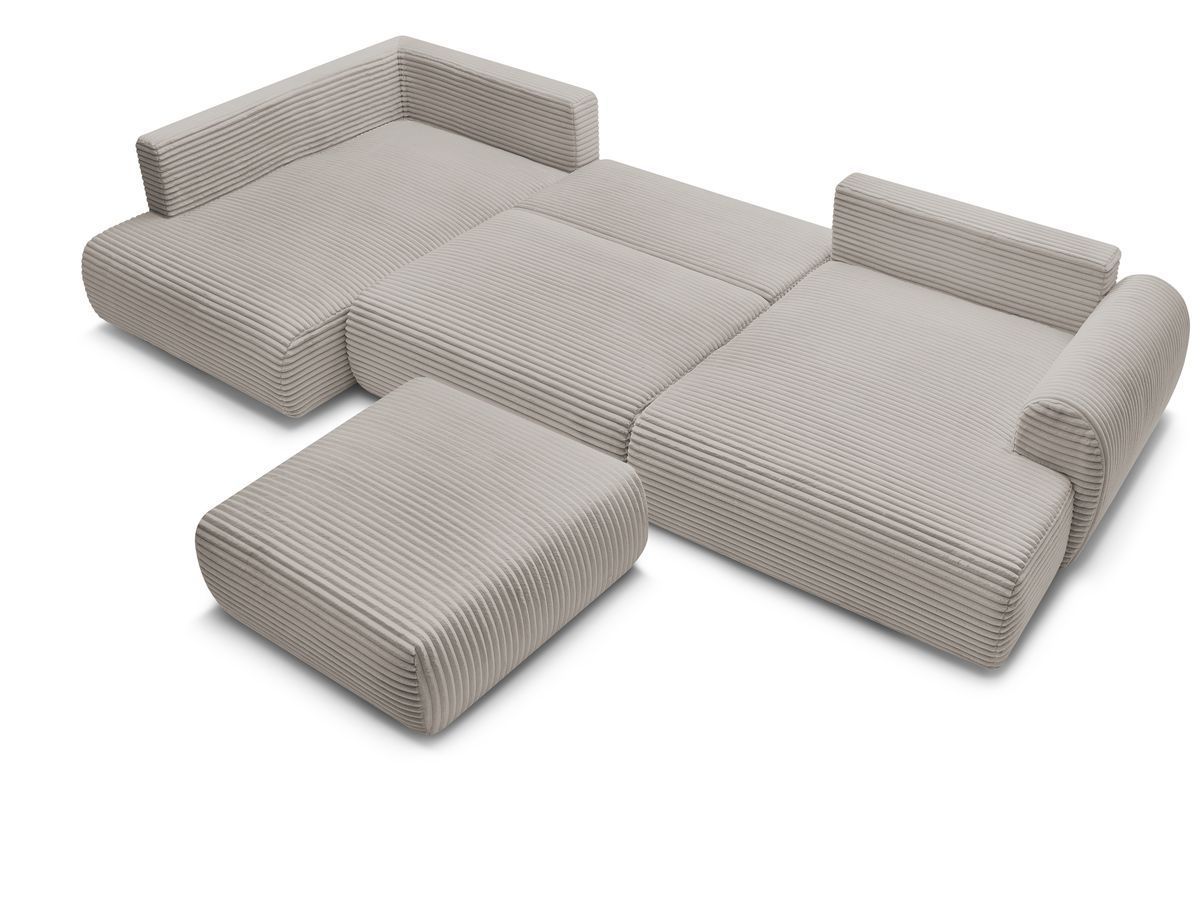 Canapé panoramique convertible coffre LUCIEN gros côtelé doux avec pouf