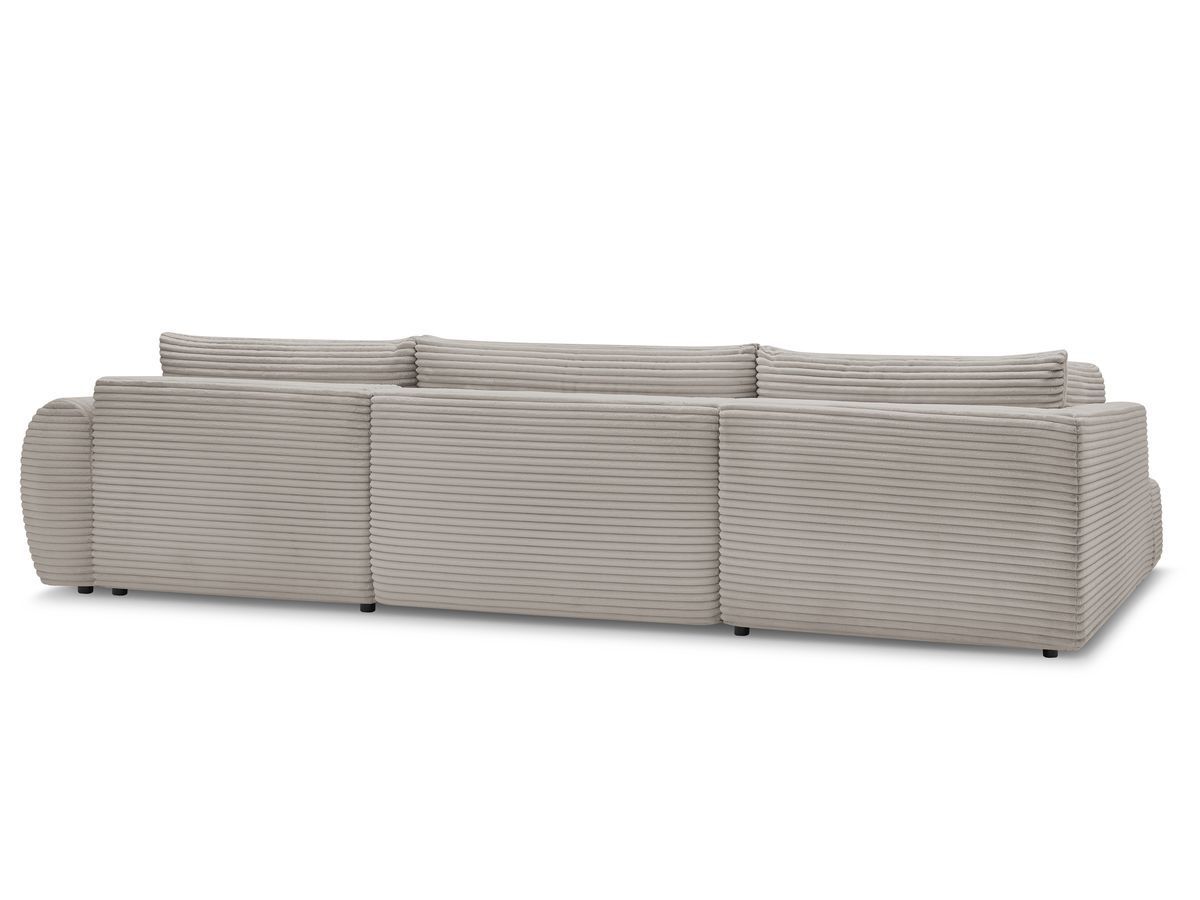Canapé panoramique convertible coffre LUCIEN gros côtelé doux avec pouf