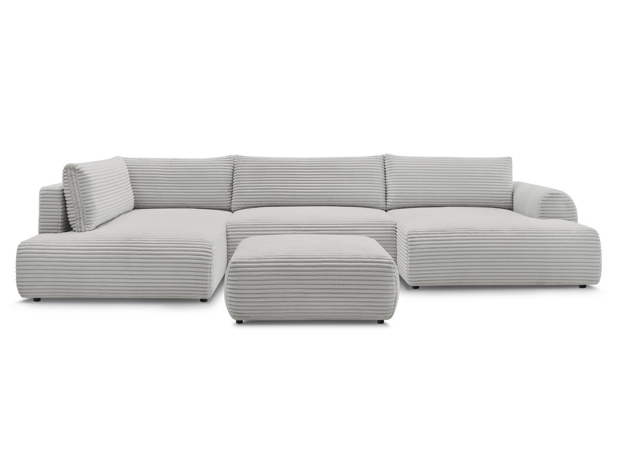 Canapé panoramique convertible coffre LUCIEN gros côtelé doux avec pouf