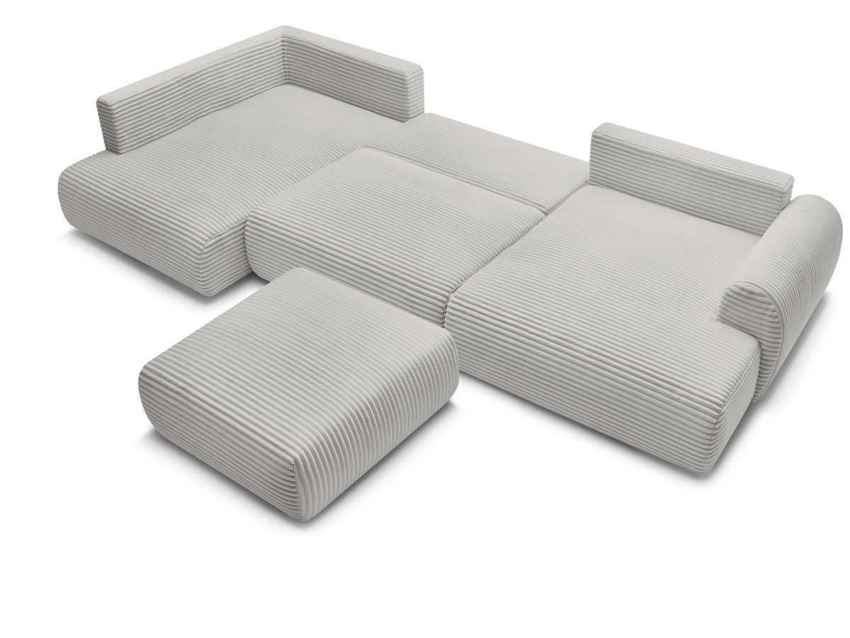 Canapé panoramique convertible coffre LUCIEN gros côtelé doux avec pouf