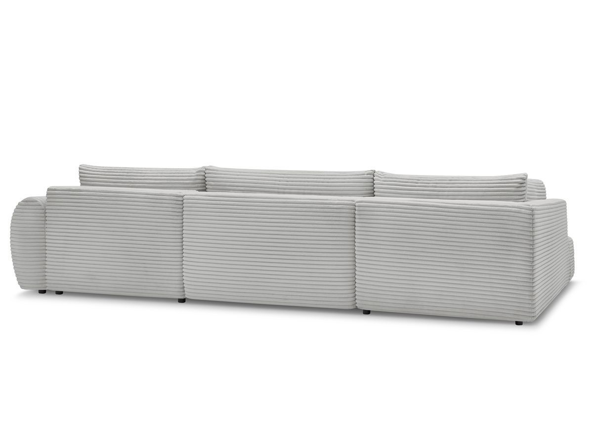 Canapé panoramique convertible coffre LUCIEN gros côtelé doux avec pouf