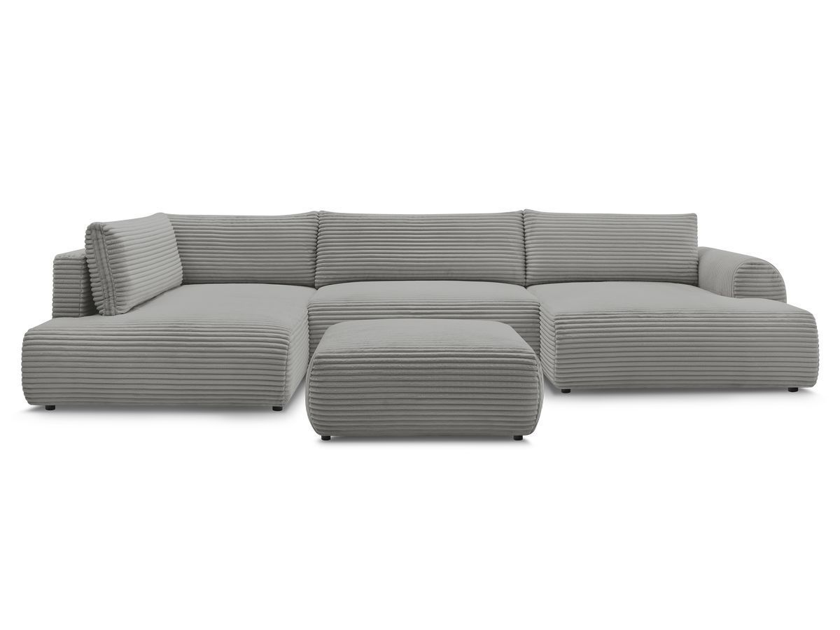 Canapé panoramique convertible coffre LUCIEN gros côtelé doux avec pouf