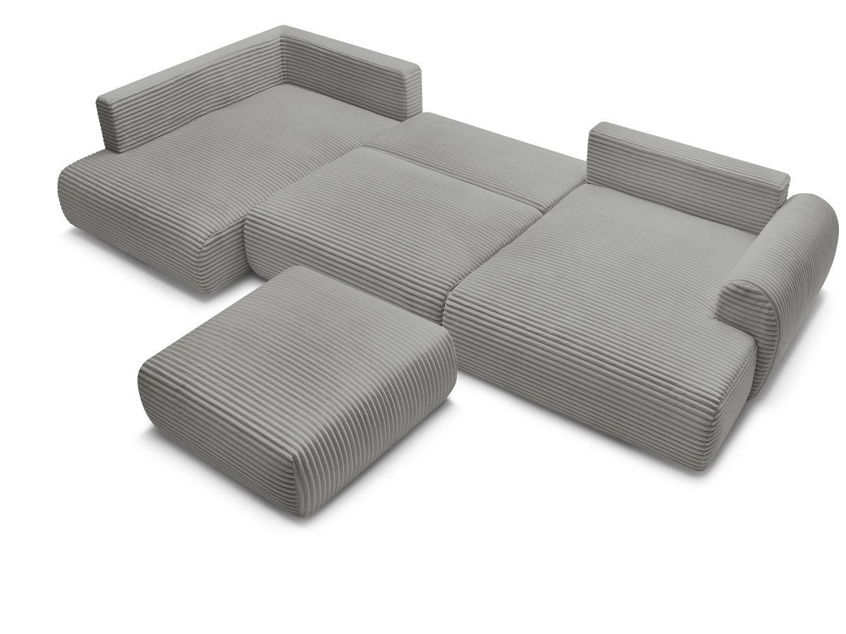 Canapé panoramique convertible coffre LUCIEN gros côtelé doux avec pouf