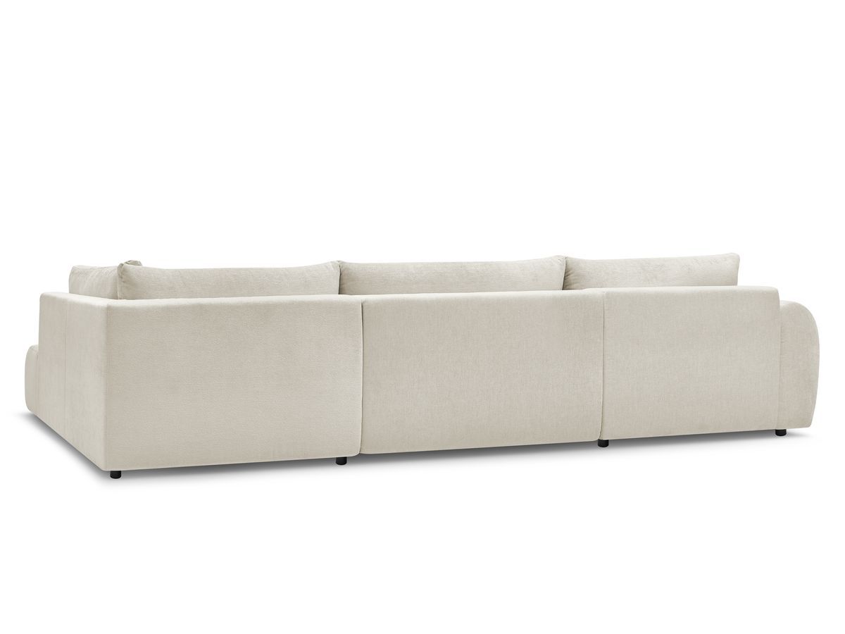 Canapé panoramique convertible coffre LUCIEN tissu lisse avec pouf