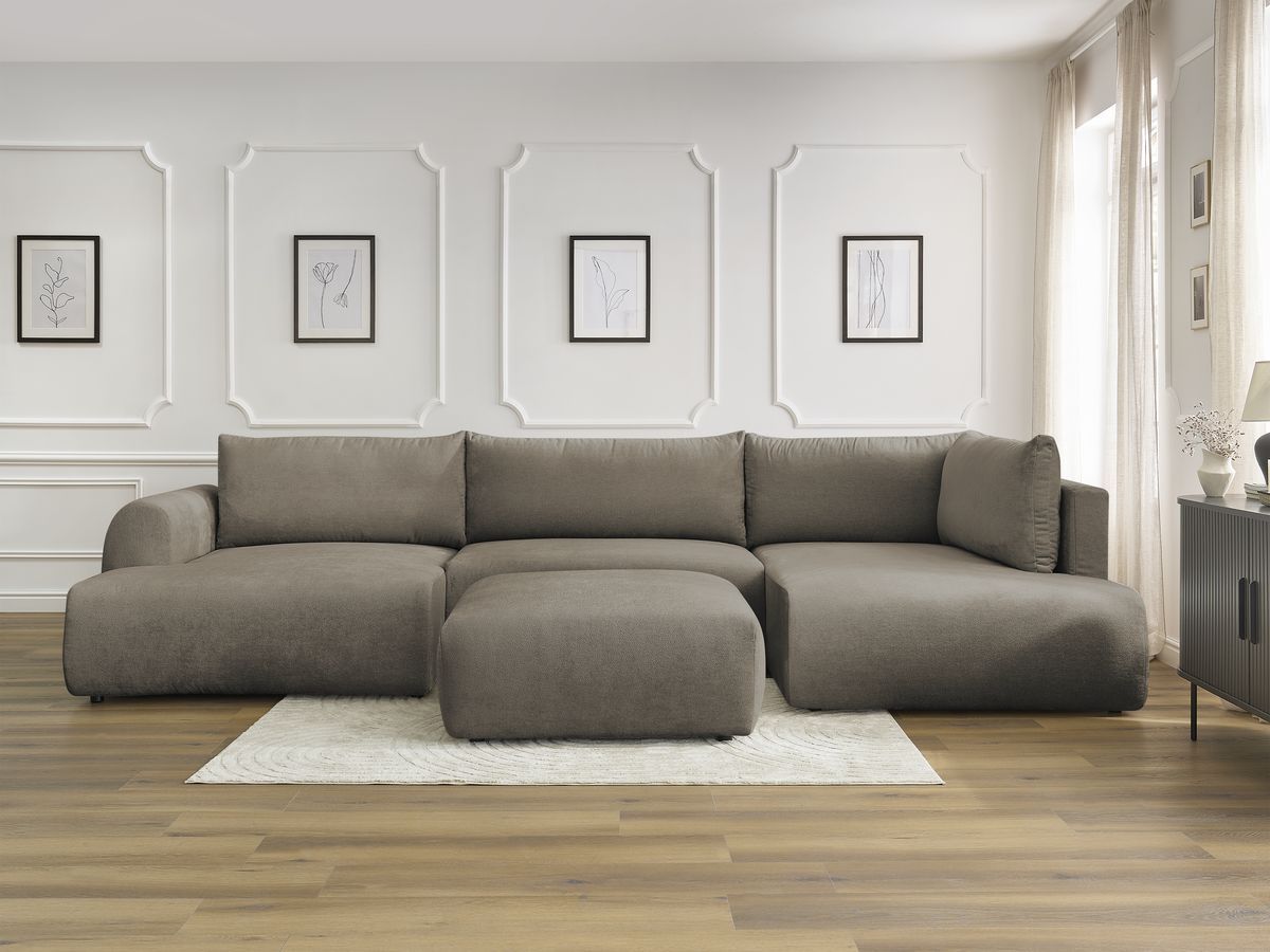 Lucien canapé panoramique convertible coffre 6 places tissu lisse taupe angle gauche - Vue supplémentaire 3