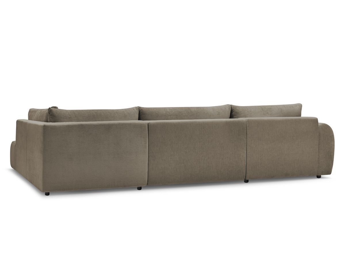 Canapé panoramique convertible coffre LUCIEN tissu lisse avec pouf
