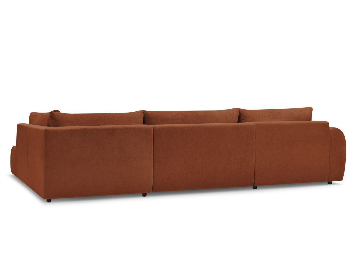 Canapé panoramique convertible coffre LUCIEN tissu lisse avec pouf
