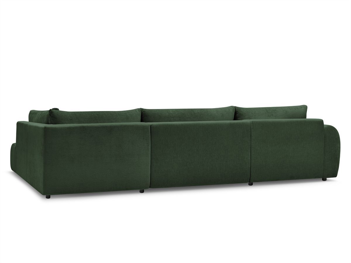 Canapé panoramique convertible coffre LUCIEN tissu lisse avec pouf