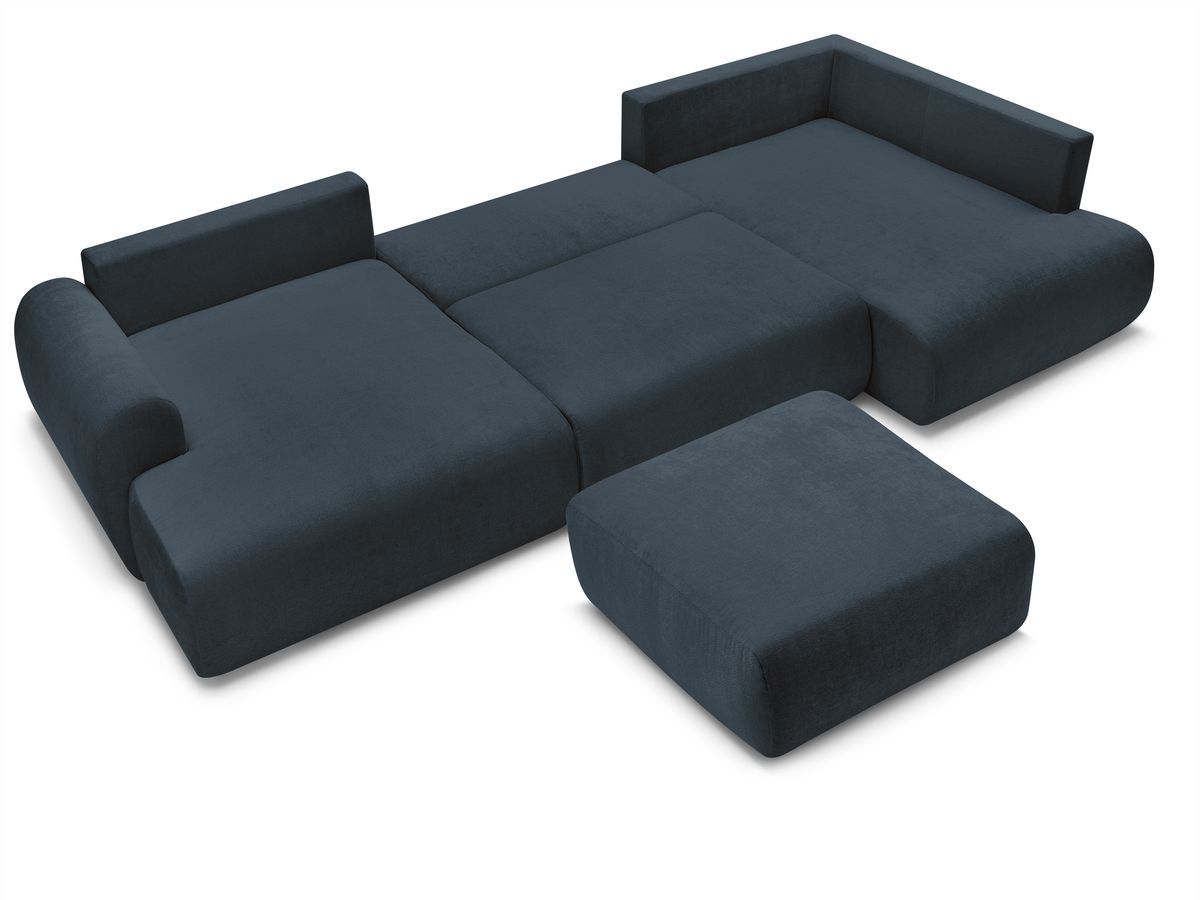 Canapé panoramique convertible coffre LUCIEN tissu lisse avec pouf