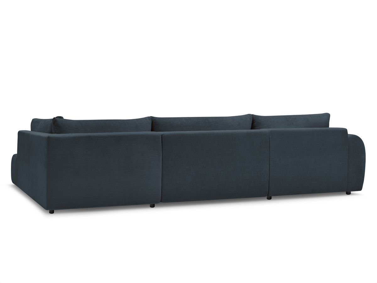 Canapé panoramique convertible coffre LUCIEN tissu lisse avec pouf