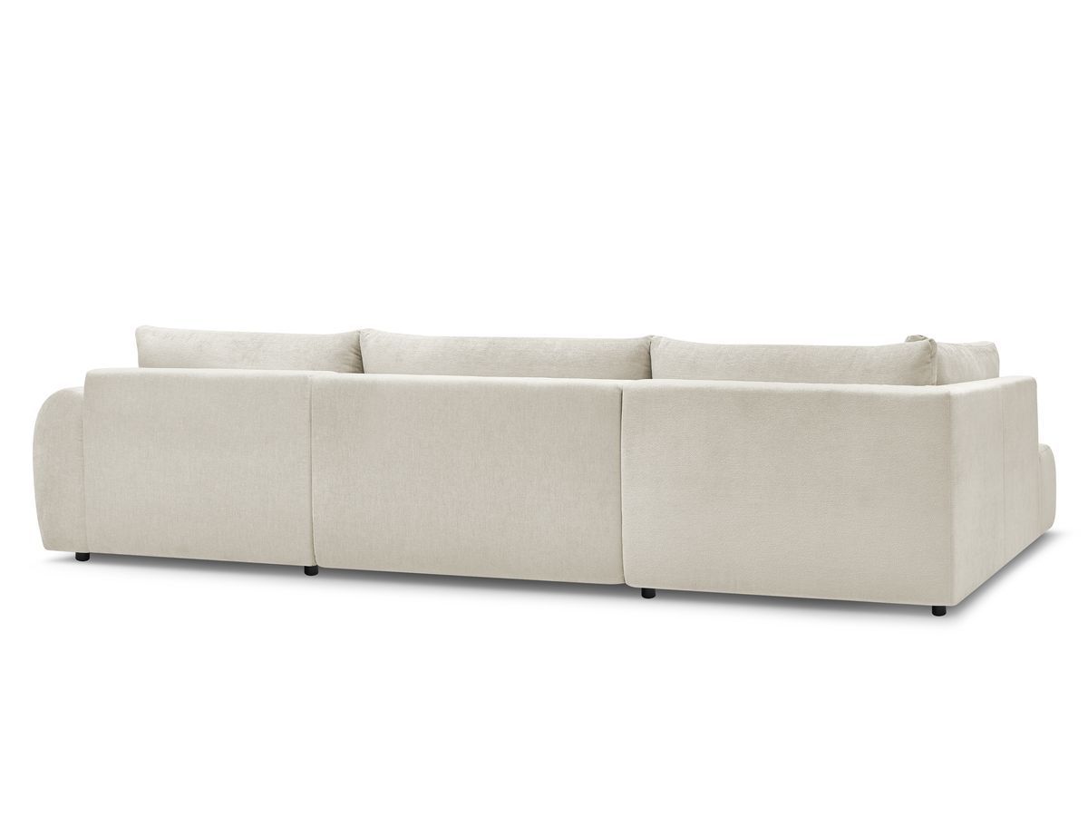 Canapé panoramique convertible coffre LUCIEN tissu lisse avec pouf