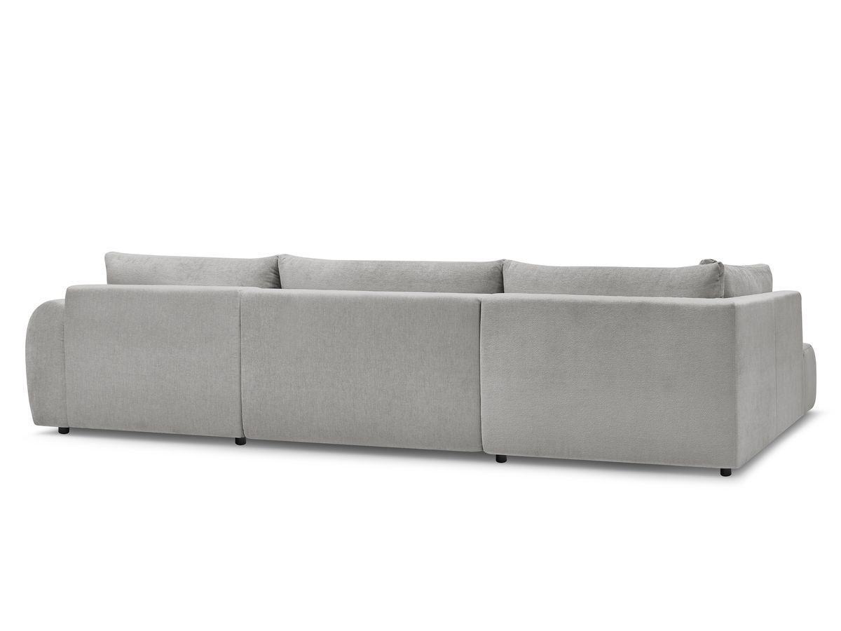 Canapé panoramique convertible coffre LUCIEN tissu lisse avec pouf