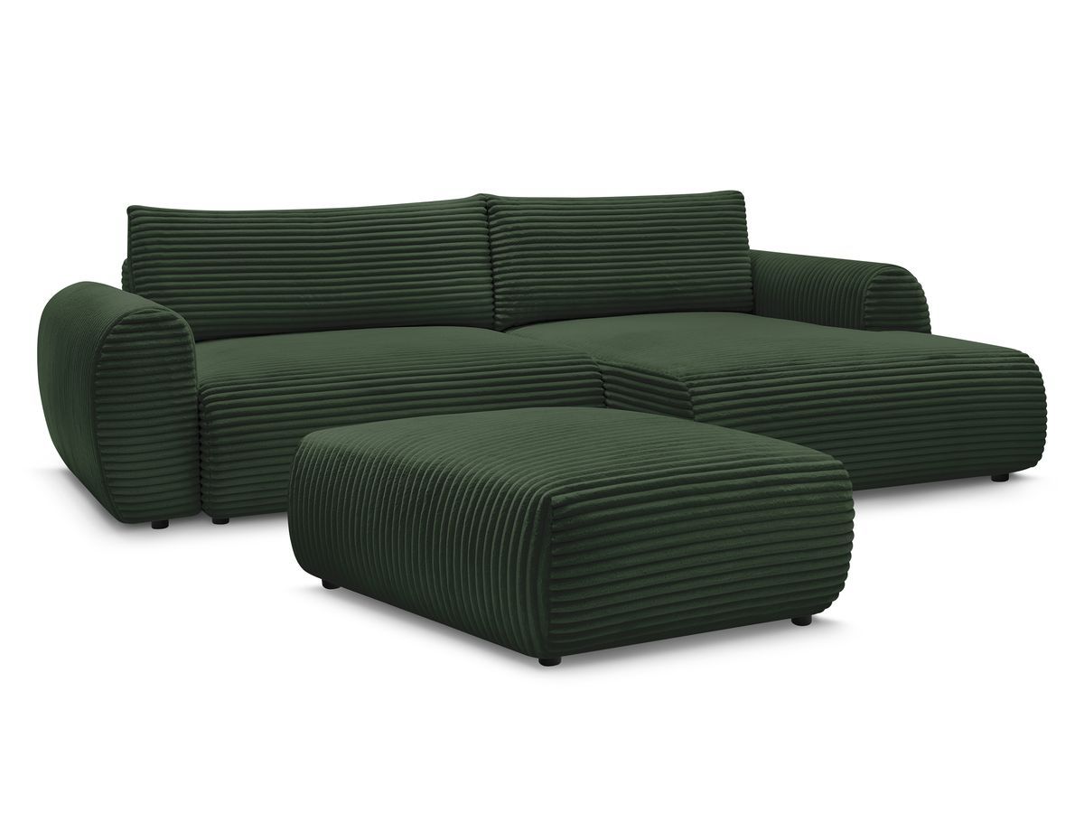Canapé d'angle convertible coffre LUCIEN gros côtelé doux avec pouf
