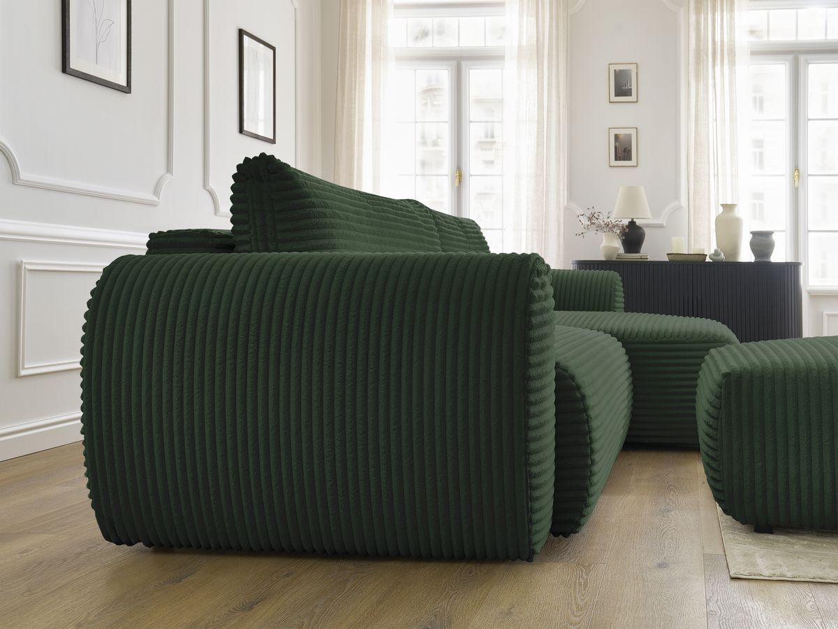 Canapé d'angle convertible coffre LUCIEN gros côtelé doux avec pouf