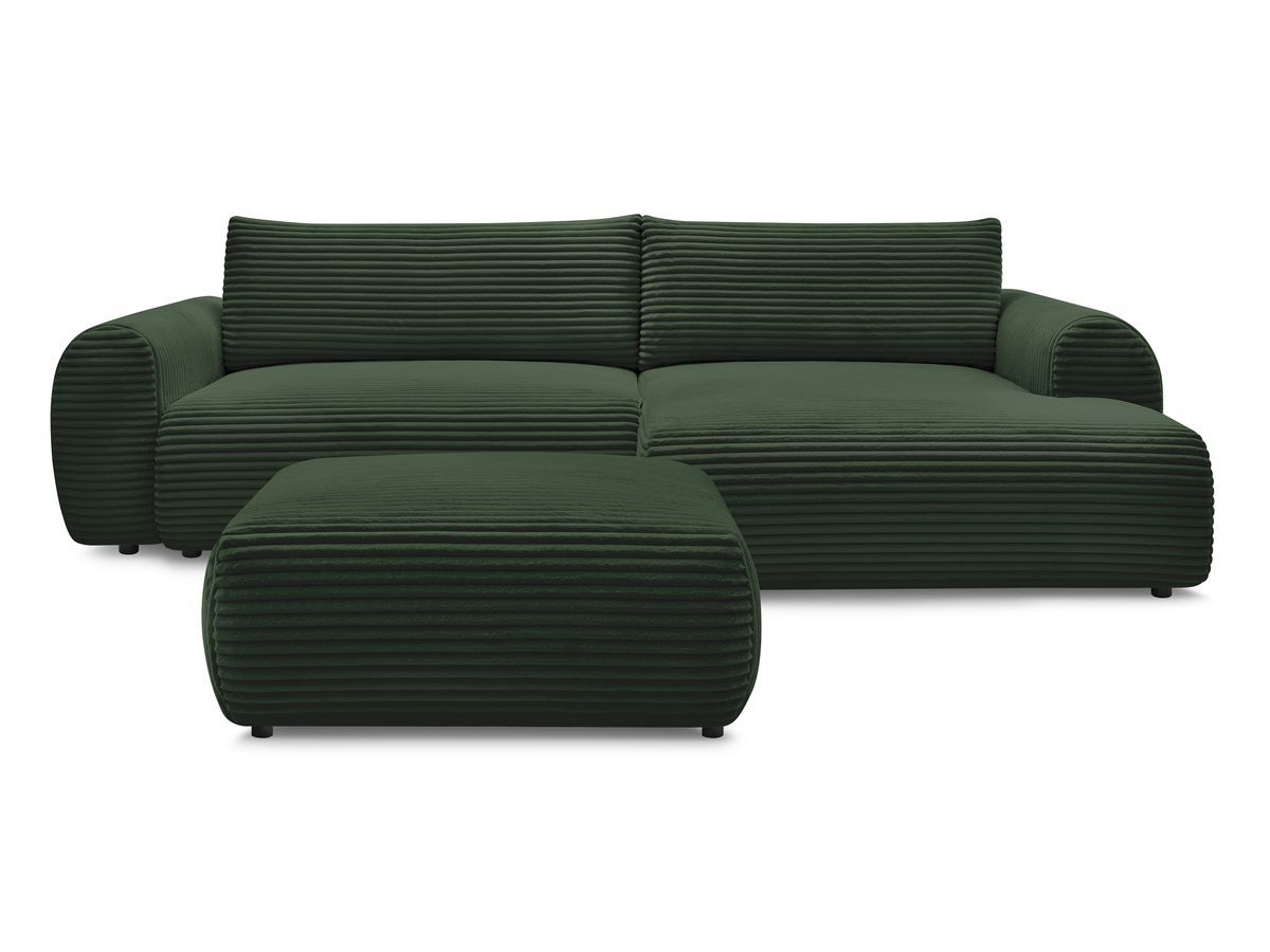 Canapé d'angle convertible coffre LUCIEN gros côtelé doux avec pouf
