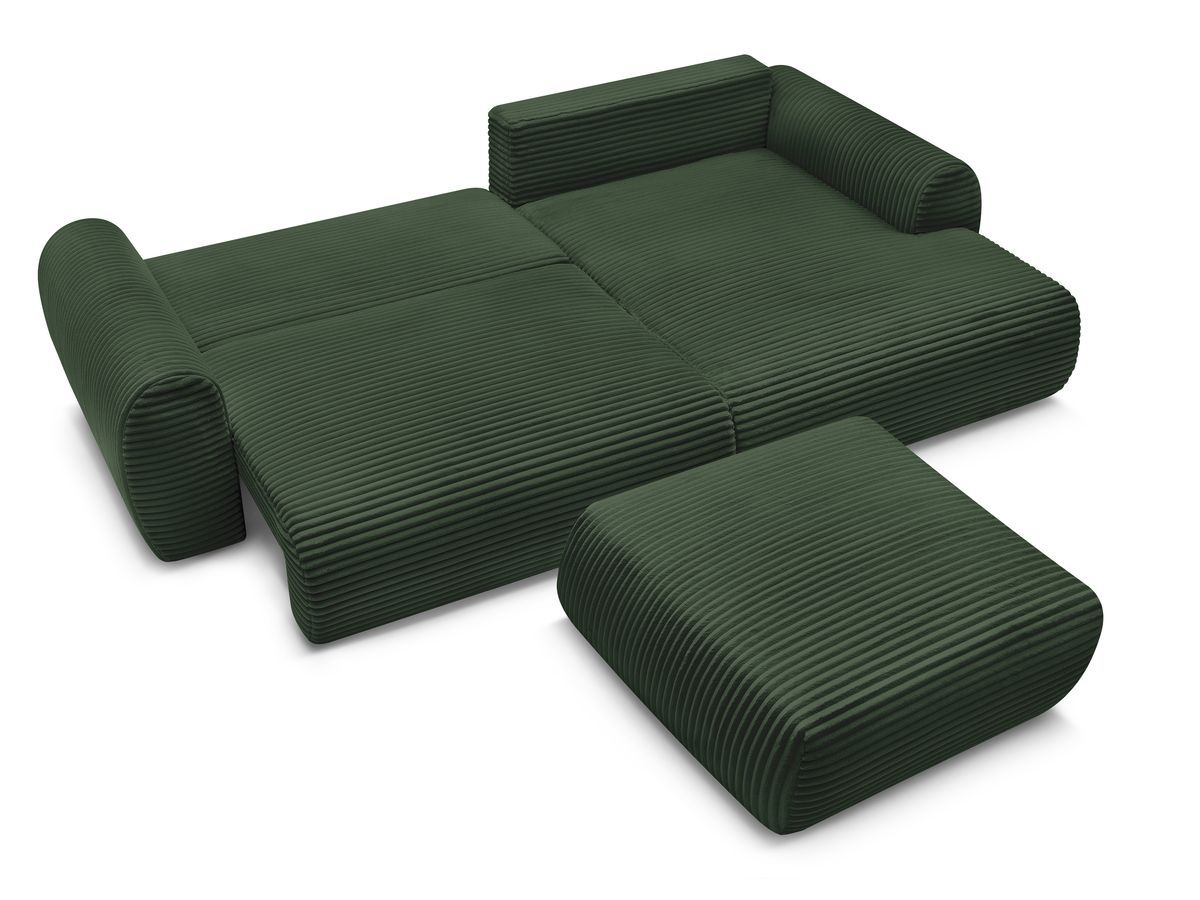 Canapé d'angle convertible coffre LUCIEN gros côtelé doux avec pouf