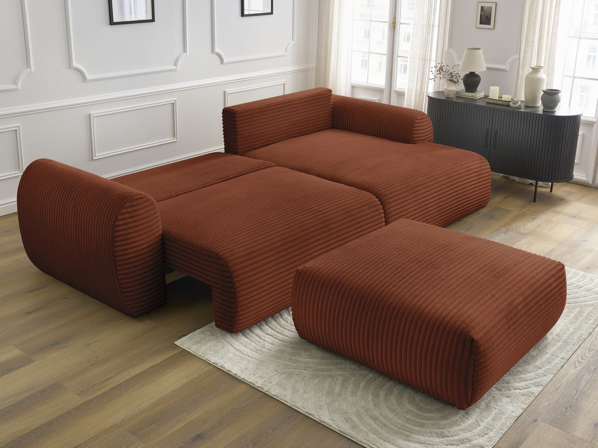 Canapé d'angle fixe EVEREST tissu chiné - Orange - Angle droit - 10 coussins