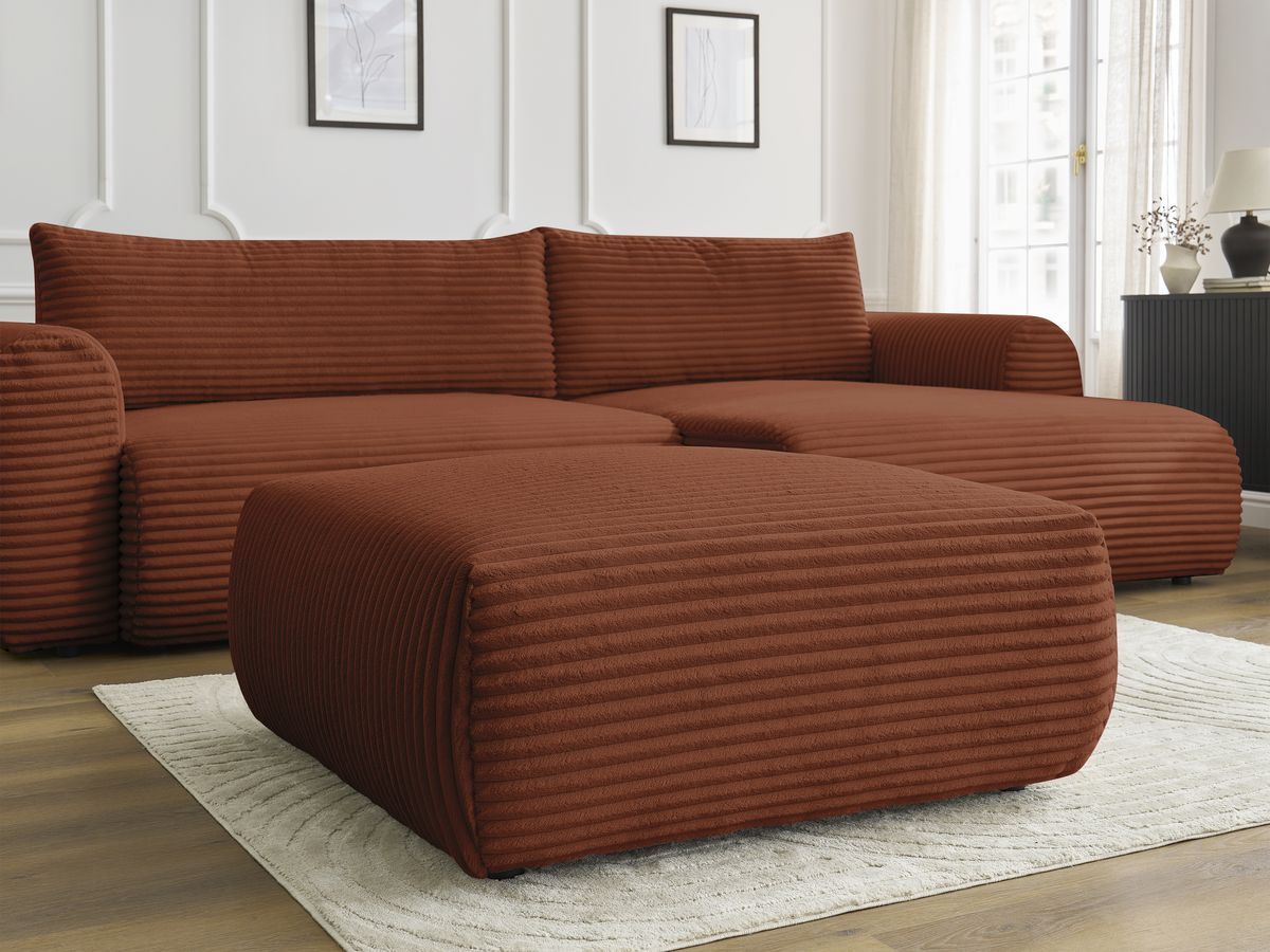 Canapé d'angle fixe EVEREST tissu chiné - Orange - Angle droit - 10 coussins