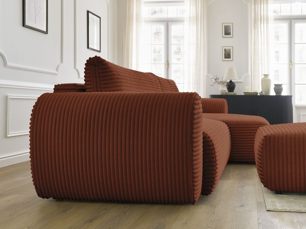 Canapé d'angle fixe EVEREST tissu chiné - Orange - Angle droit - 10 coussins